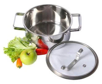 Nồi liền khối Bigbird inox 3 lớp với nắp kính trong suốt và quai inox vuông nguyên khối trên bếp hiện đại